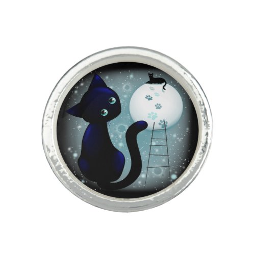 Blue Kitty Dream on the Moon Ring