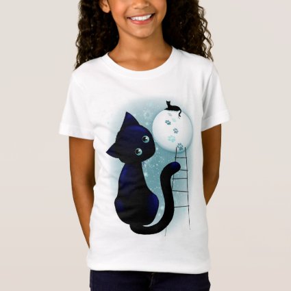 Blue Kitty Dream on the Moon T-Shirt