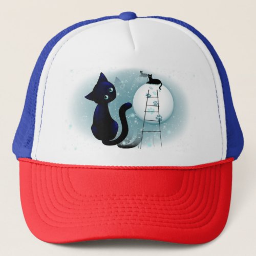 Blue Kitty Dream on the Moon Trucker Hat