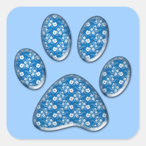 blue kitty paw print square sticker
