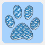 blue kitty paw print square sticker