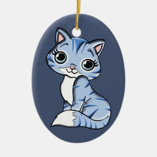 blue kitty porcelain ornament