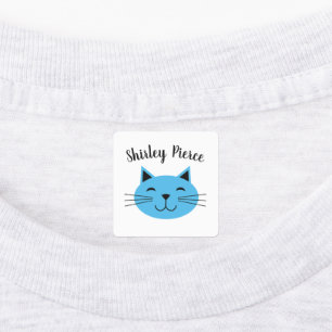 Blue Kitty With Custom Name Iron On Clothing Labels