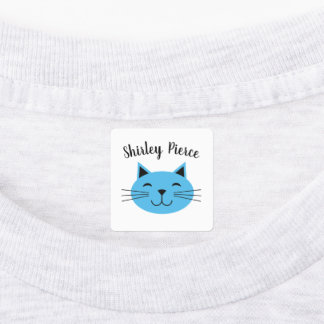 Blue Kitty With Custom Name Iron On Clothing  Labels