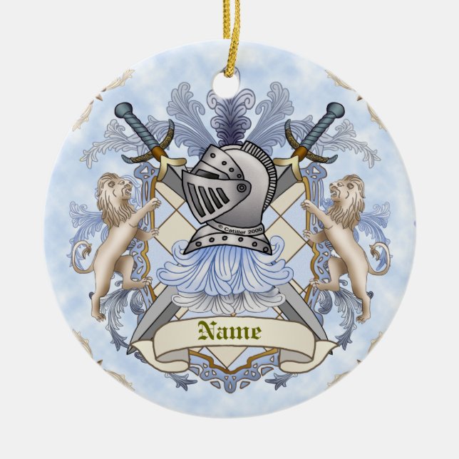 Blue Knight Family Crest Surname  Ceramic Ornament (Front)