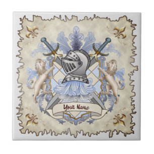 Blue Knight Family Crest Surname  Ceramic Tile