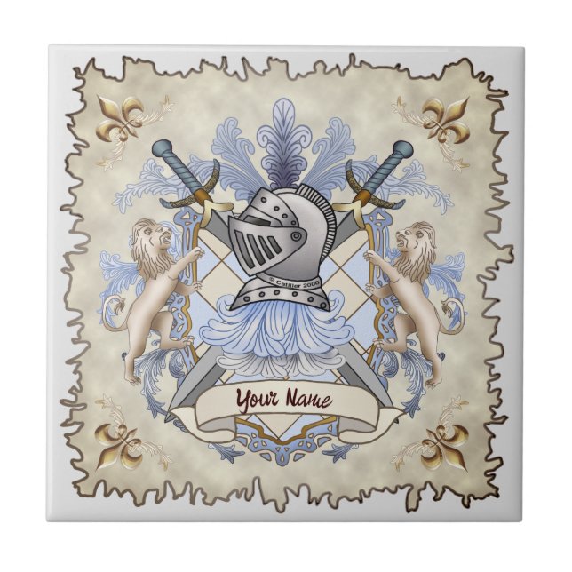 Blue Knight Family Crest Surname  Ceramic Tile (Front)