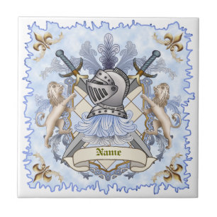Blue Knight Family Crest Surname  Ceramic Tile