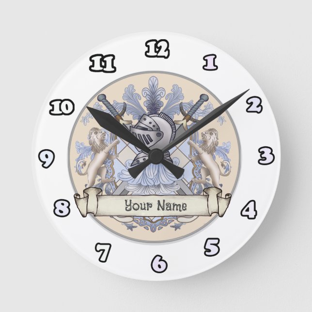 Blue Knight Family Crest Surname  clock (Front)