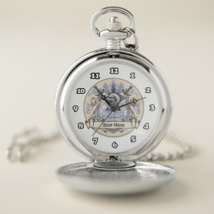 Blue Knight Family Crest Surname  Pocket Watch