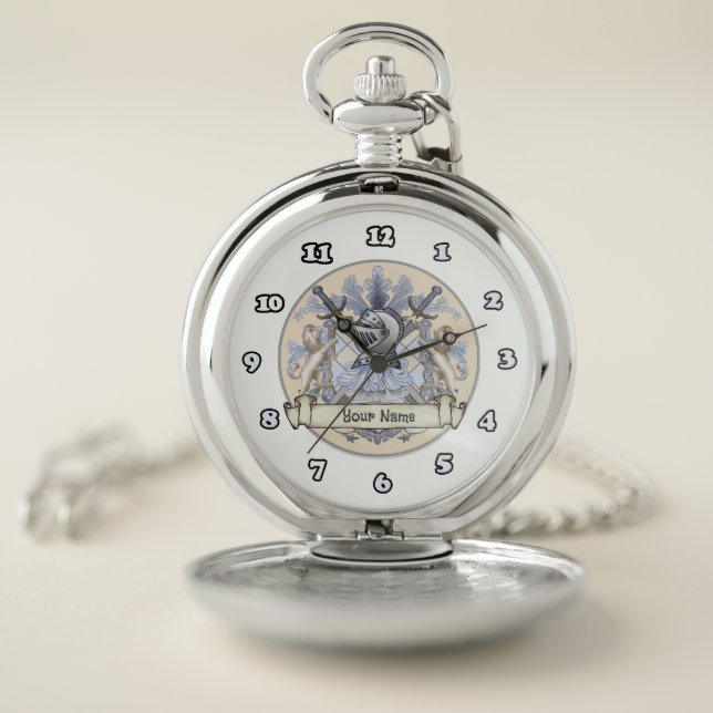 Blue Knight Family Crest Surname  Pocket Watch (Inside)