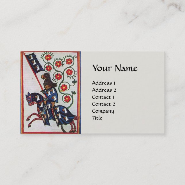 BLUE KNIGHT HORSEBACK Medieval Monogram Business Card (Front)