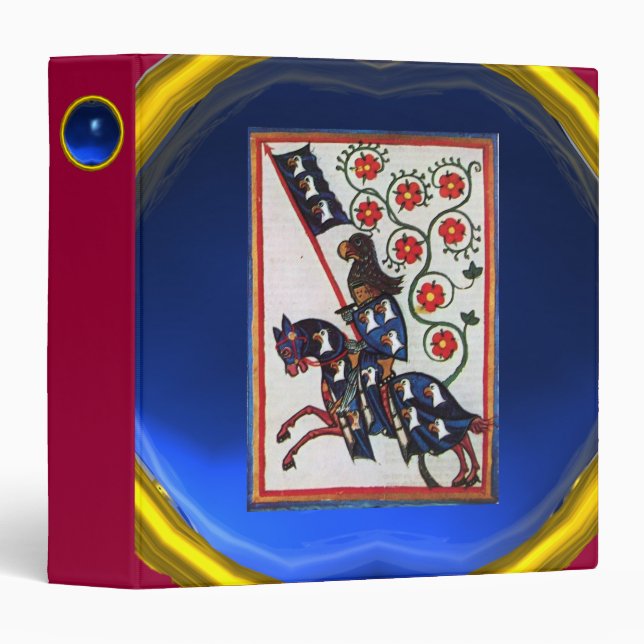 BLUE KNIGHT HORSEBACK Medieval Red Roses 3 Ring Binder (Front/Spine)