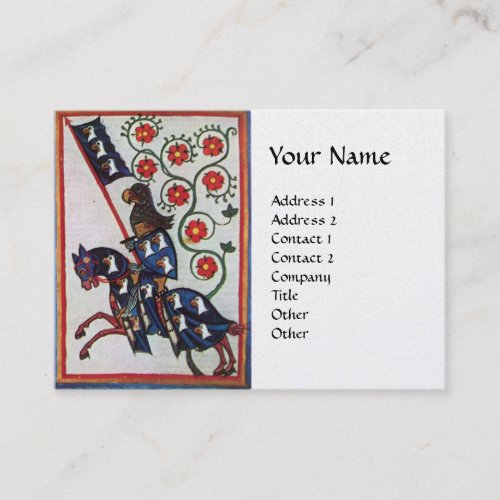 BLUE KNIGHT HORSEBACK Red Roses Medieval Pearl Business Card
