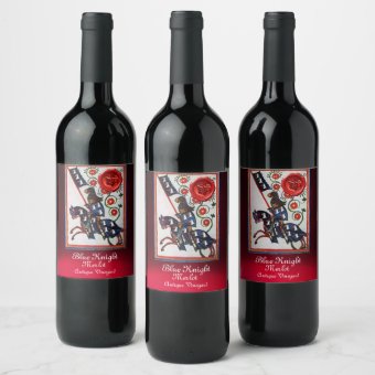 BLUE KNIGHT HORSEBACK RED WAX SEAL,GRAPES WINE LABEL | Zazzle