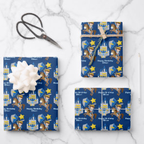 Blue Knight in Shining Armor Kids Birthday Party Wrapping Paper Sheets