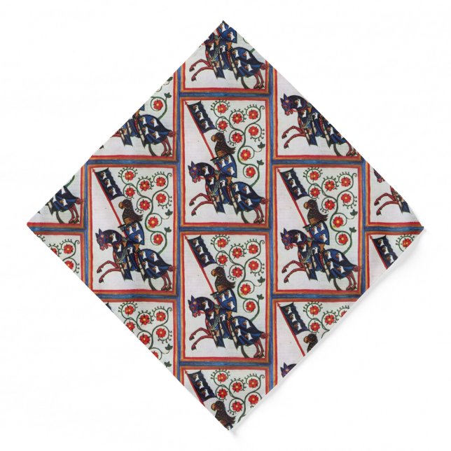 BLUE KNIGHT ON HORSEBACK Medieval Miniature Bandana (Front)