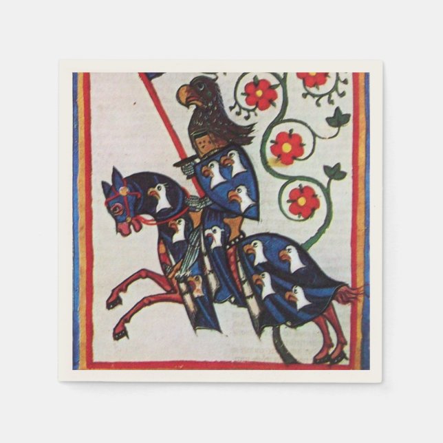 BLUE KNIGHT ON HORSEBACK Medieval Miniature Napkins (Front)