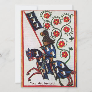 BLUE KNIGHT ON HORSEBACK MEDIEVAL PARCHMENT INVITATION