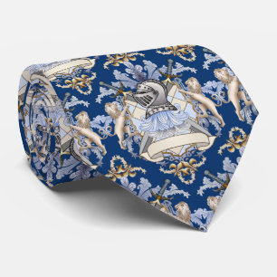 Blue Knight Shield Family Crest tie