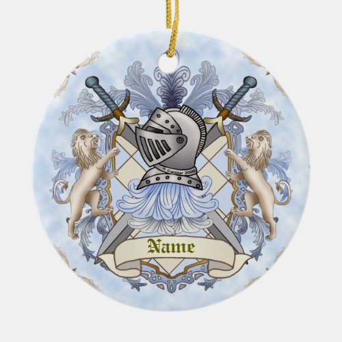 Blue Knight Shield Surname Family Crest  Ornament 