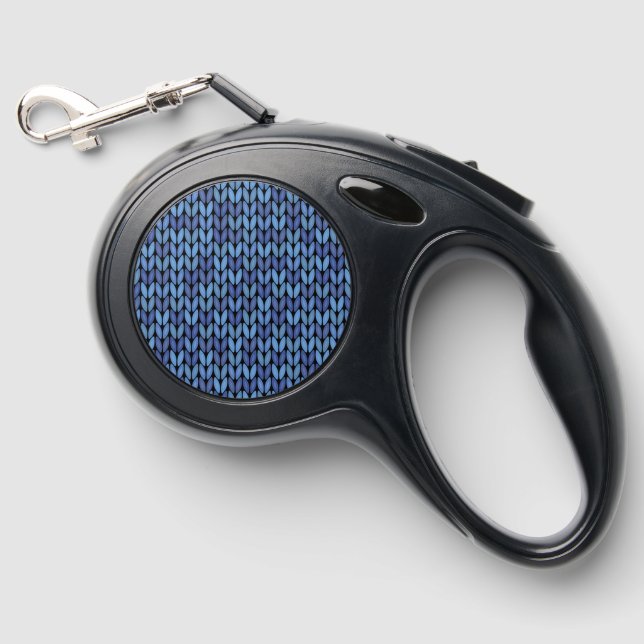Blue Knit Pattern Retractable Pet Leash (Front)