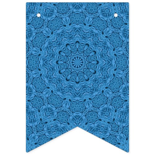 Blue Knit Pattern Vintage Fractal Kaleidoscope Bunting Flags