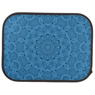 Blue Knit Pattern Vintage Fractal Kaleidoscope Car Floor Mat