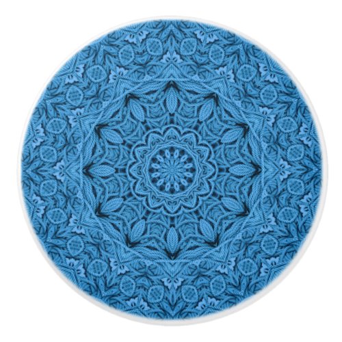 Blue Knit Pattern Vintage Fractal Kaleidoscope Ceramic Knob