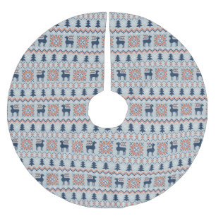 Blue Knited Christmas Sweater Reindeer Pattern Brushed Polyester Tree Skirt
