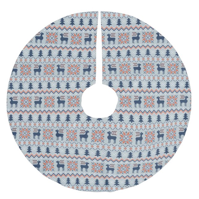 Blue Knited Christmas Sweater Reindeer Pattern  Brushed Polyester Tree Skirt (Front)