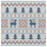 Blue Knited Christmas Sweater Reindeer Pattern  Fabric