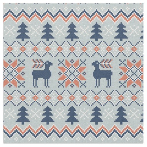 Blue Knited Christmas Sweater Reindeer Pattern  Fabric