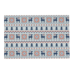 Blue Knited Christmas Sweater Reindeer Pattern Placemat