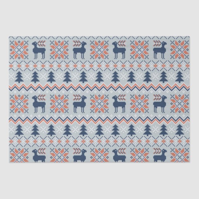 Blue Knited Christmas Sweater Reindeer Pattern  Tissue Paper (Front)