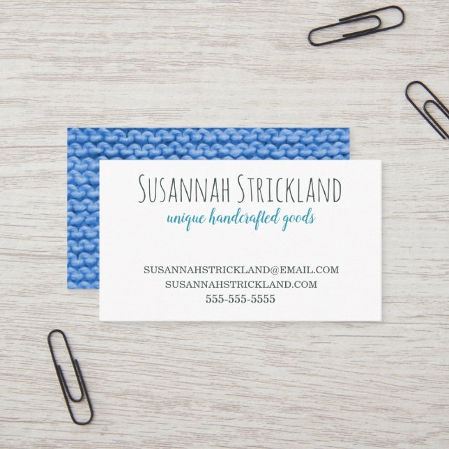 Blue Knitted Back Handcrafted Business Card (Front/Back In Situ)