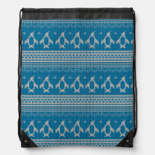 Blue Knitted Background Drawstring Bag