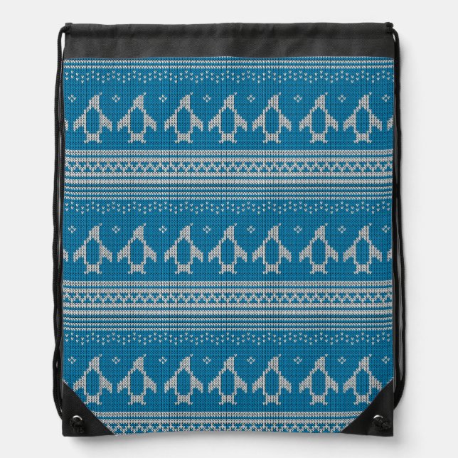 Blue Knitted Background Drawstring Bag (Front)