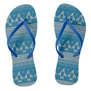 Blue Knitted Background Flip Flops