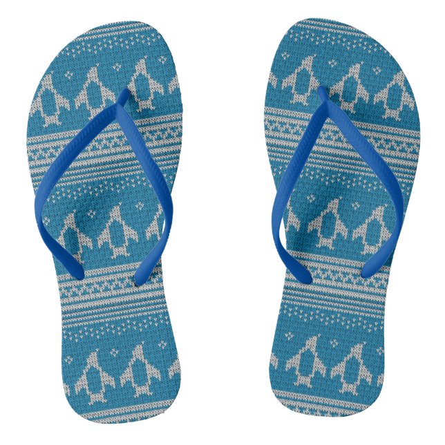 Blue Knitted Background Flip Flops (Footbed)