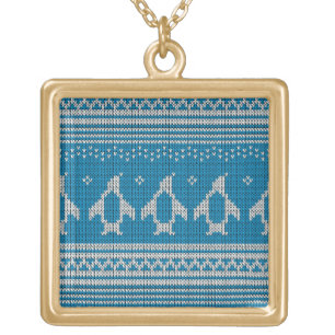Blue Knitted Background Gold Plated Necklace