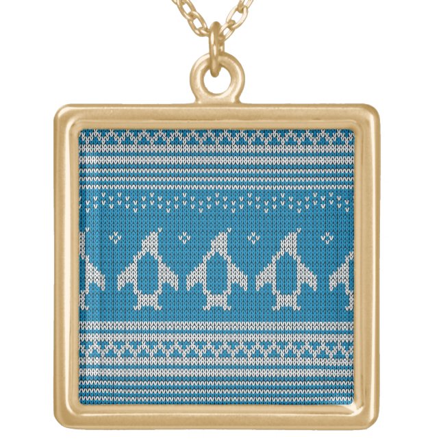 Blue Knitted Background Gold Plated Necklace (Front)