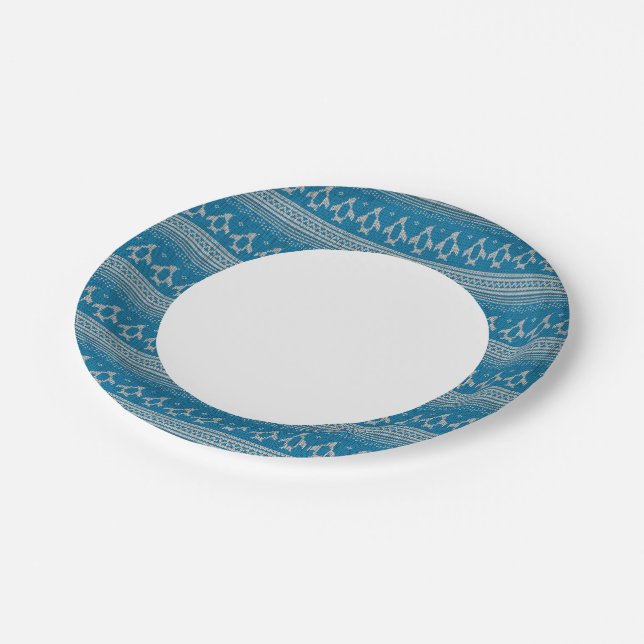Blue Knitted Background Paper Plates (Angled)