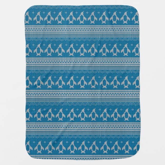 Blue Knitted Background Receiving Blanket (Front)