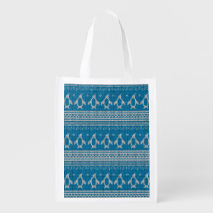 Blue Knitted Background Reusable Grocery Bag