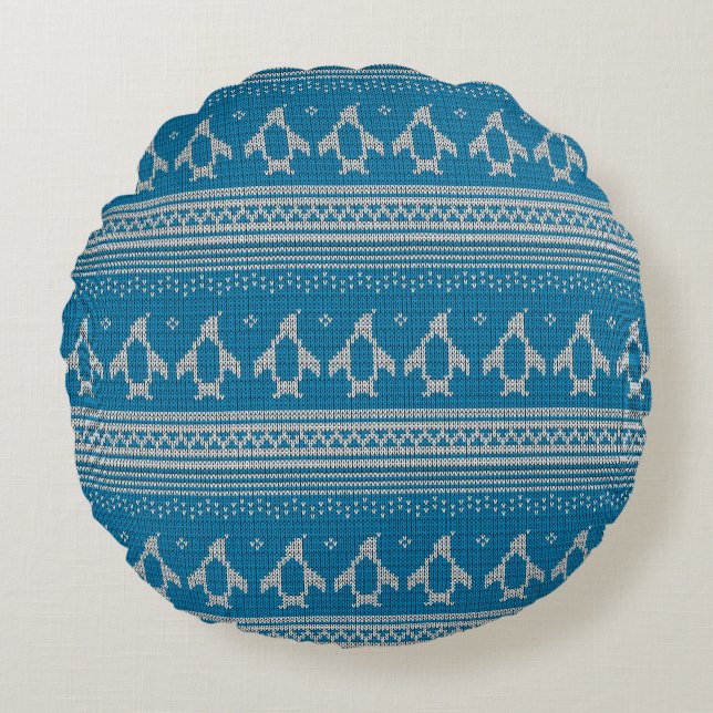 Blue Knitted Background Round Pillow (Front)