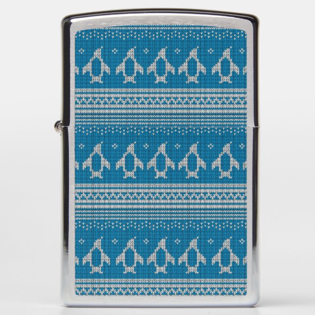 Blue Knitted Background Zippo Lighter (Front)