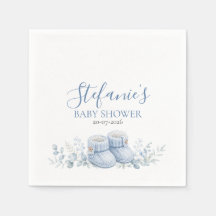 Blue Knitted Booties Baby Shower Paper