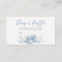 Blue Knitted Booties Diaper Raffle Card