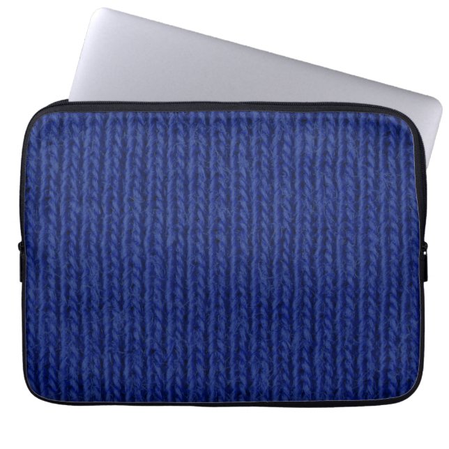 Blue knitted wool close up laptop sleeve (Front)